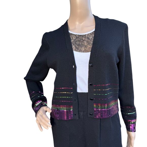 Vintage St. John Santana Knit 2pc Paillette Jacket & Pant Set Size 4 - Picture 8 of 15